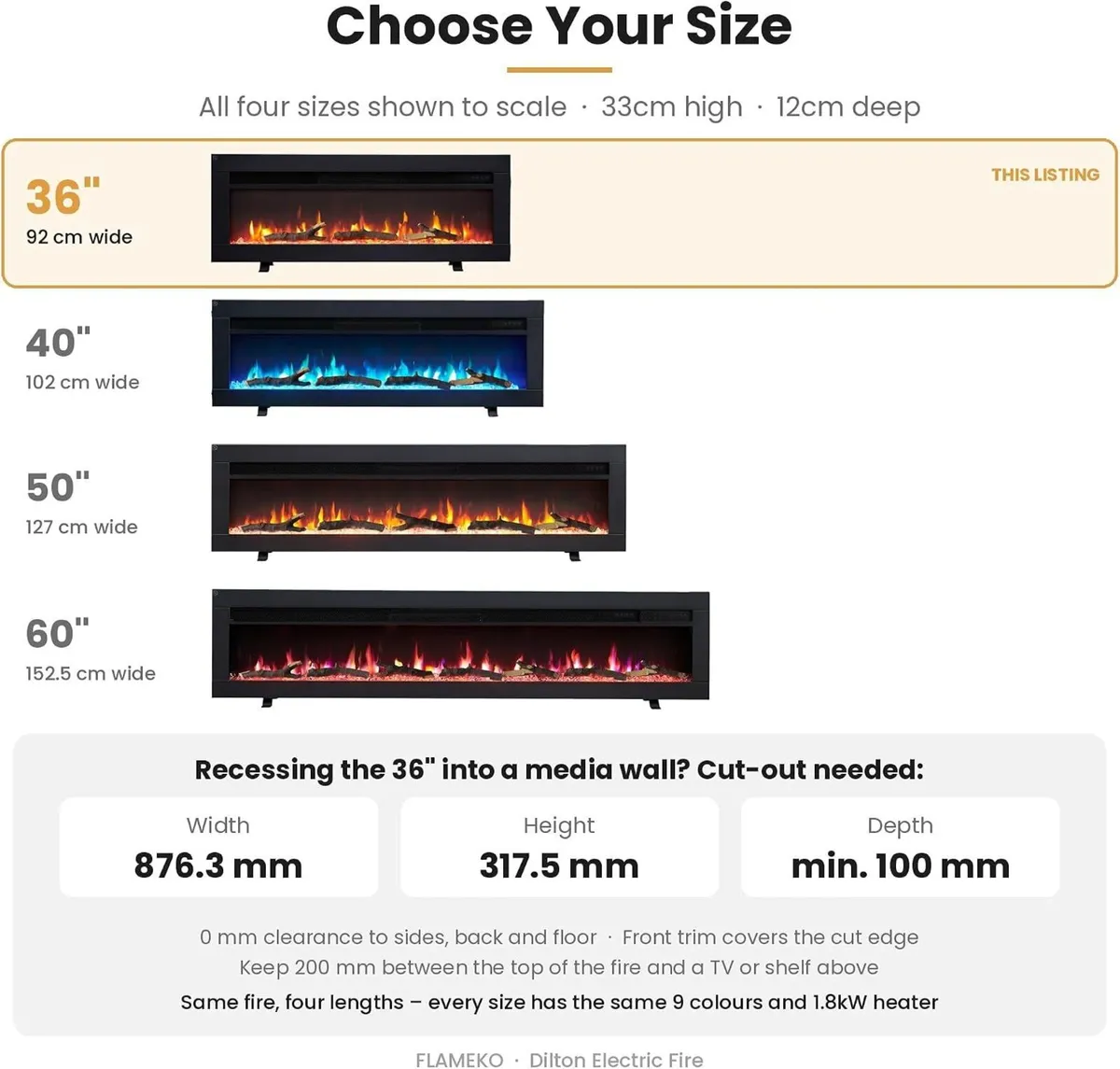 36" Media Wall Electric Fire Mounted Fireplace - Image 4