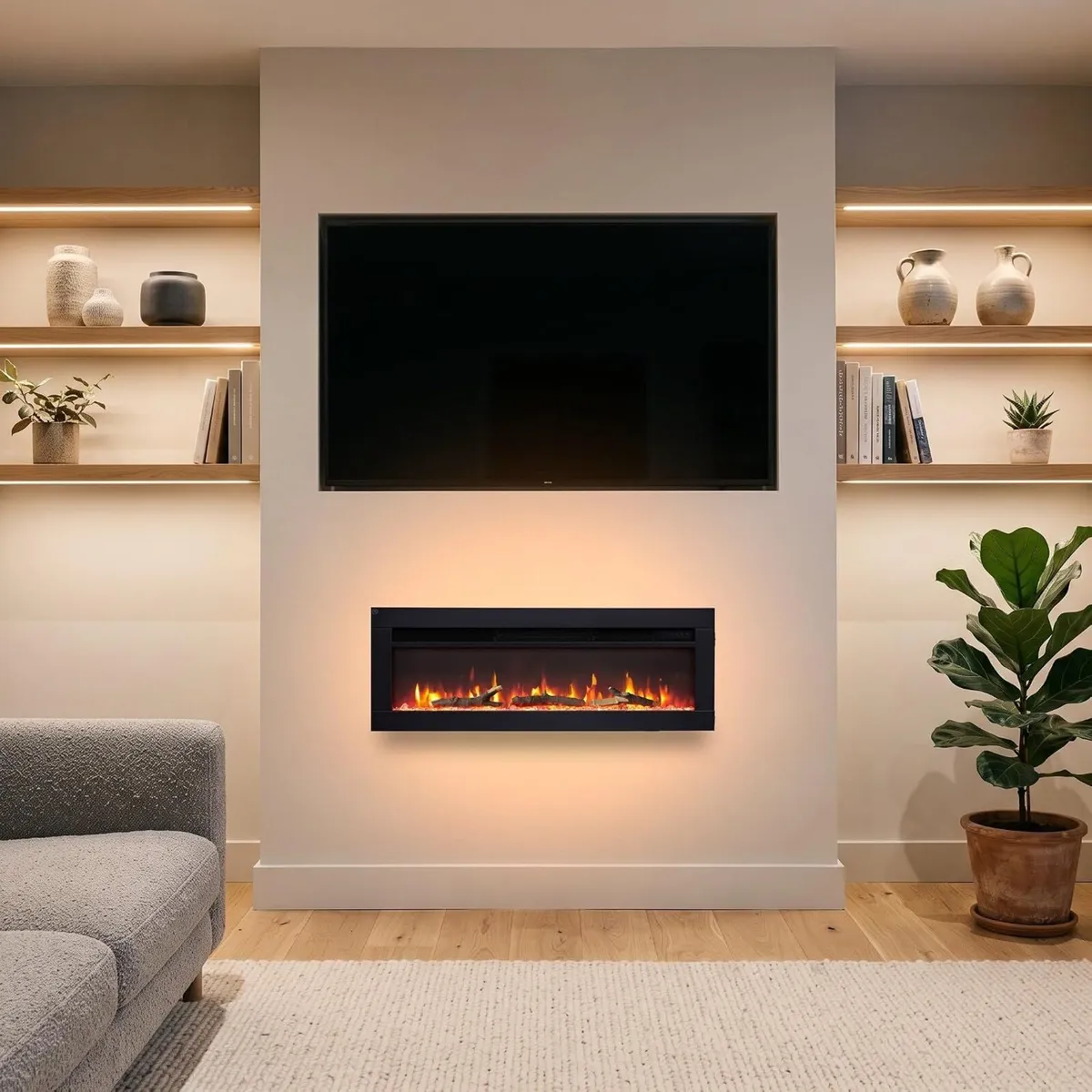 36" Media Wall Electric Fire Mounted Fireplace - Image 2