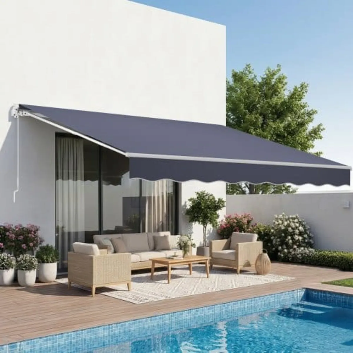 Manual Retractable Awning, 400 x 300 cm Outdoor Pa - Image 1