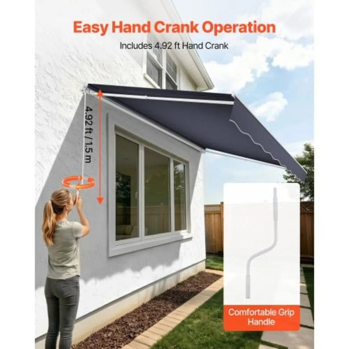 Manual Retractable Awning, 400 x 300 cm Outdoor Pa - Image 2