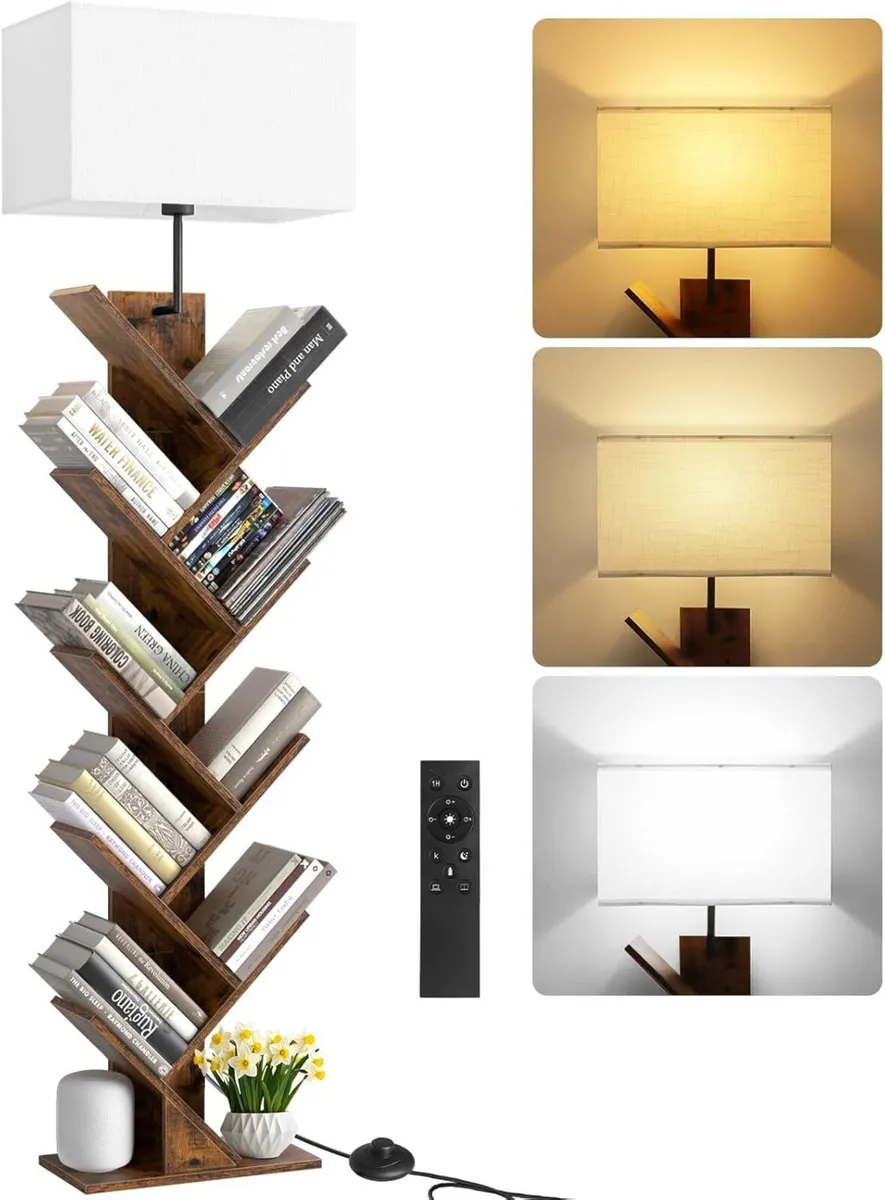 9-Tier Tree Bookshelf with Light Remote Rustic - Image 1