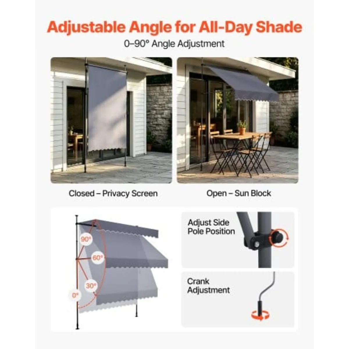 Manual Retractable Awning, 150 cm Outdoor Retracta - Image 3