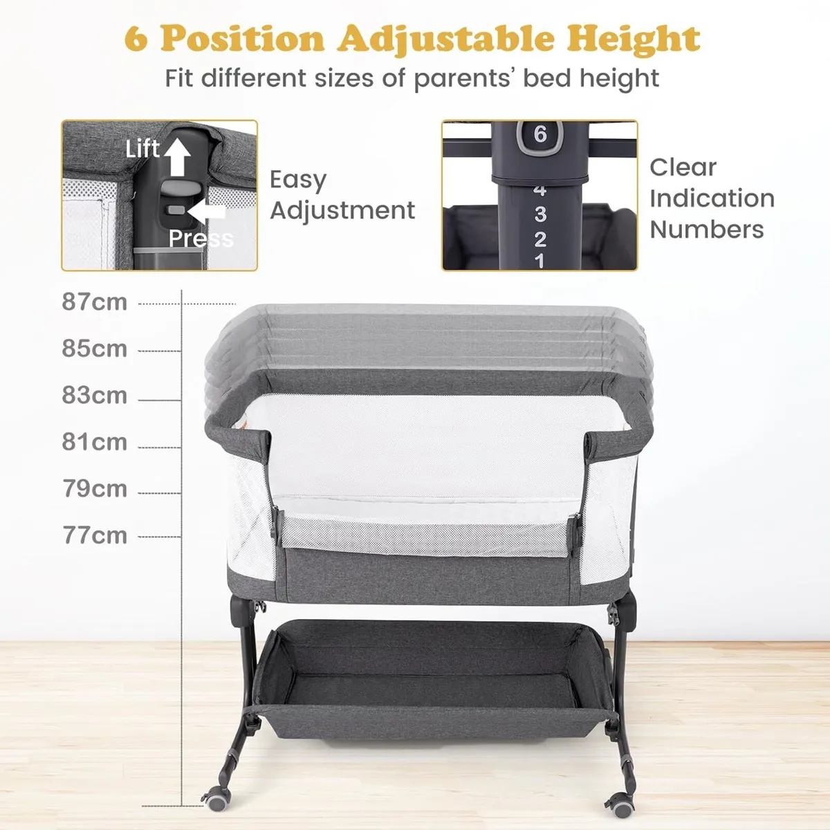 Baby Bedside Crib Foldable Toddler Side Cot - Image 4
