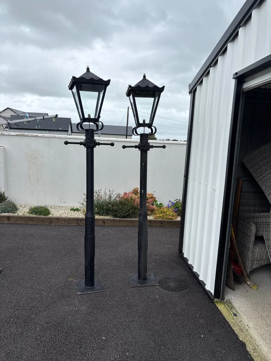 2   6 ft high lawn lights with one head.