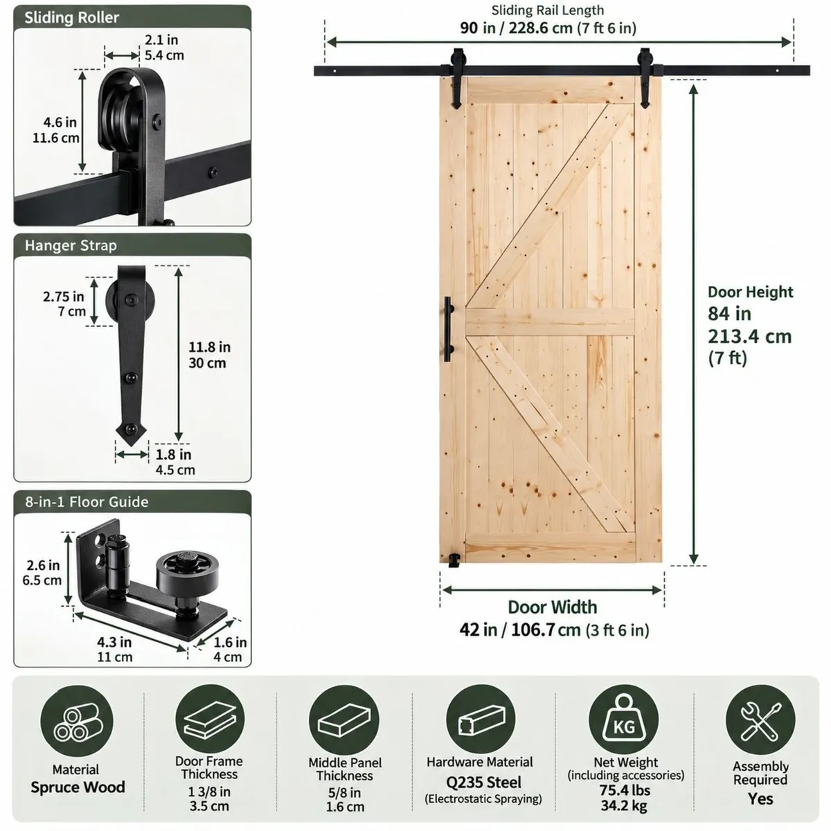 42 x 84 Inch Wooden Sliding Barn Door with Hardwar - Image 3