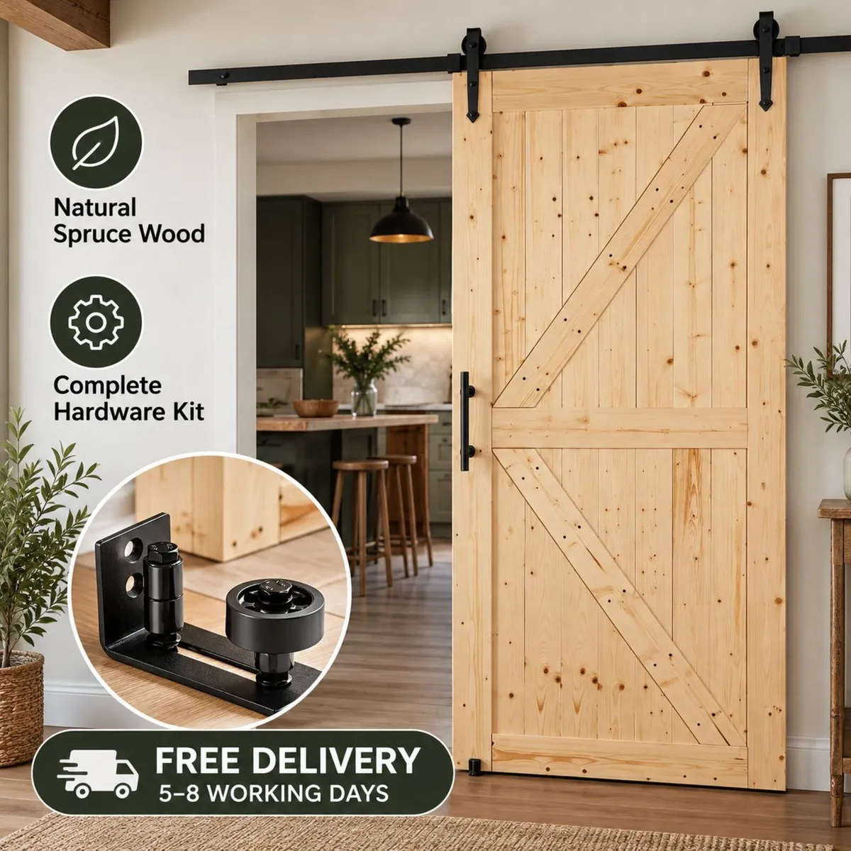 42 x 84 Inch Wooden Sliding Barn Door with Hardwar - Image 1