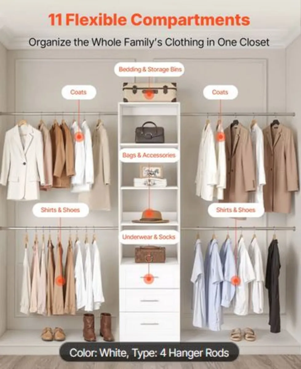 Closet System with 3 Drawers, Adjustable Height - Image 2