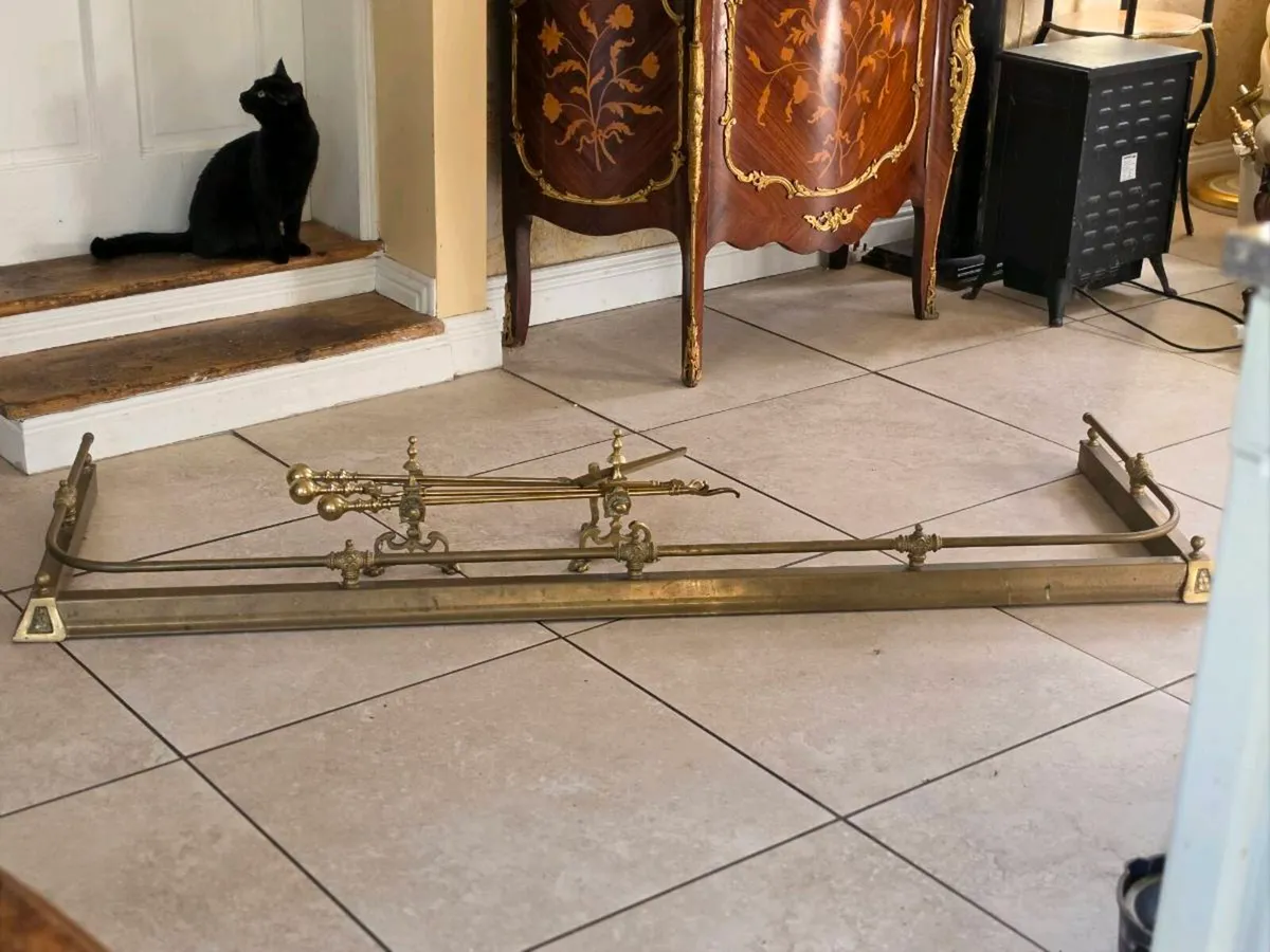 Antique fender andirons and companion set - Image 3