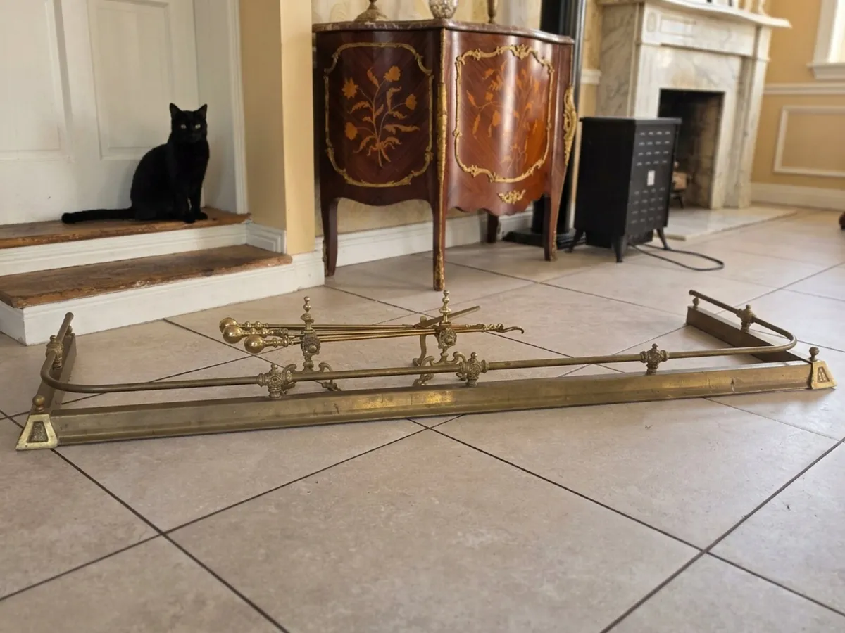 Antique fender andirons and companion set - Image 1