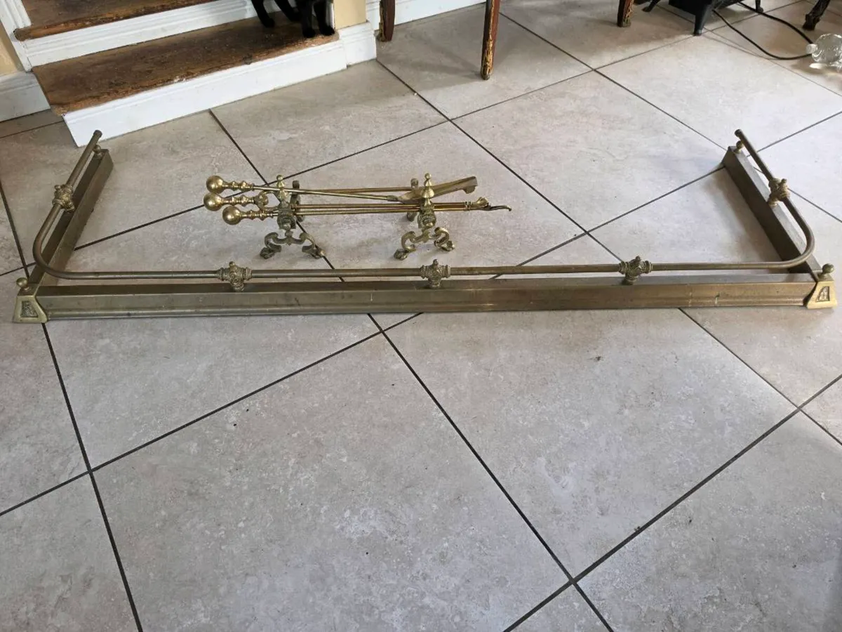 Antique fender andirons and companion set - Image 2