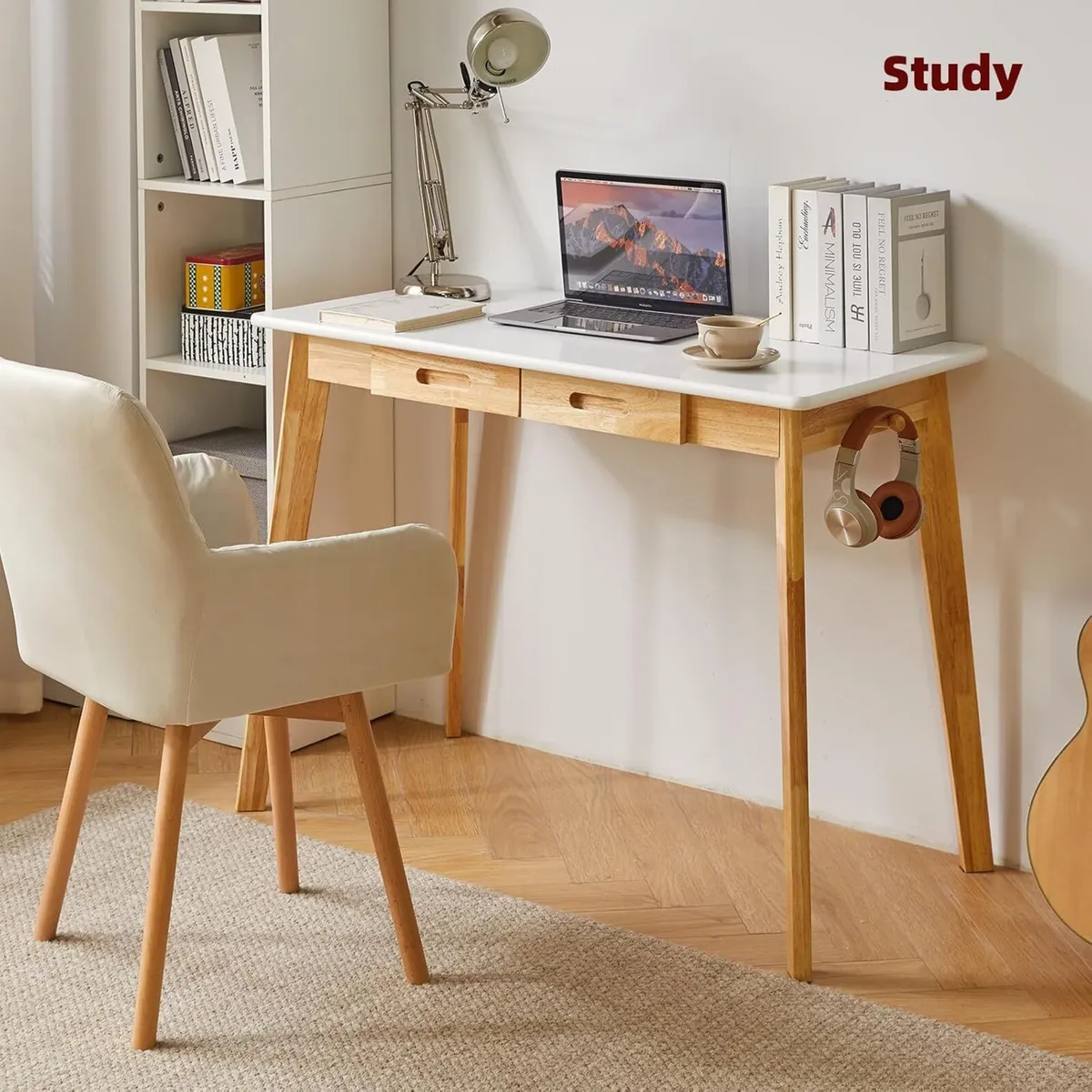 Small Computer Table Wood Writing Desk with Drawer - Image 2