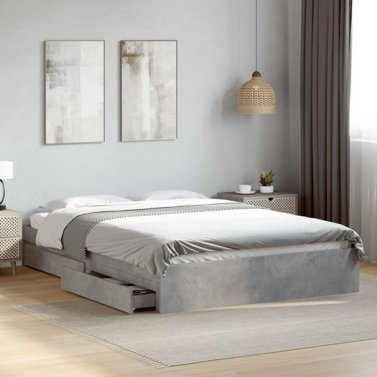 Bed Frame Engineered Wood Material Wooden Storage - Image 1