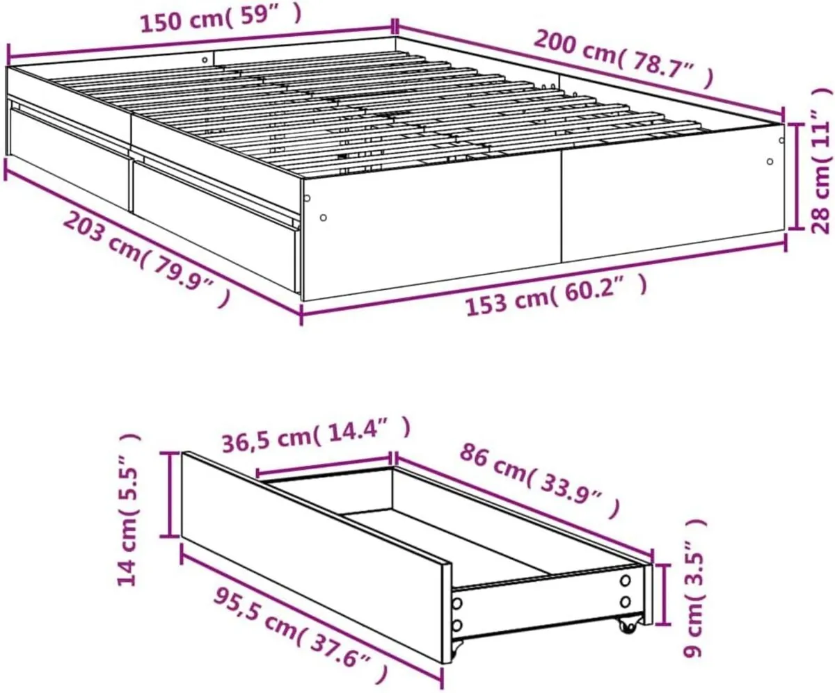 Bed Frame Engineered Wood Material Wooden Storage - Image 2
