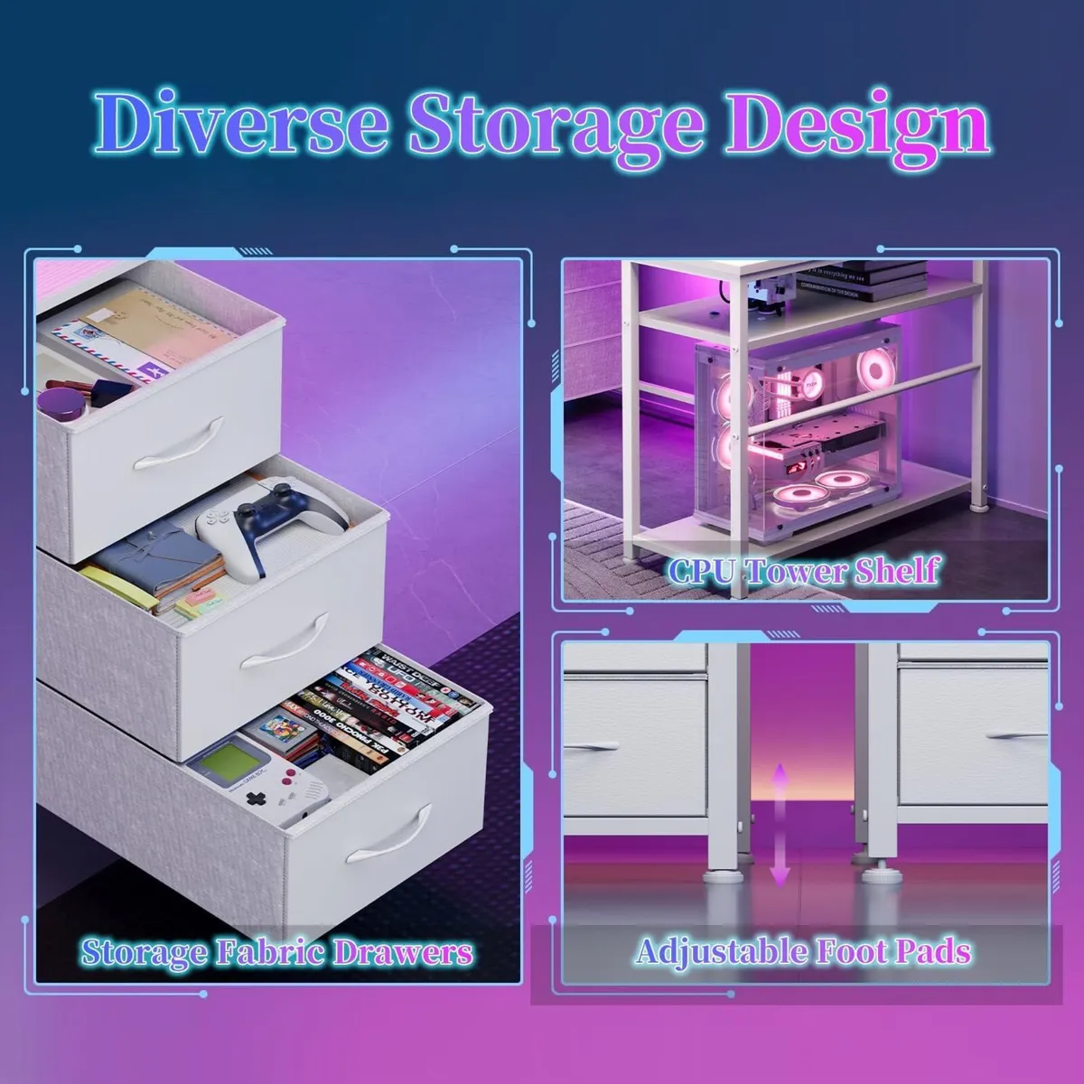 120CM Corner Desk with 3 Drawers Power Outlets - Image 4