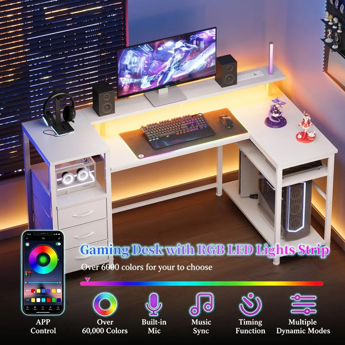 120CM Corner Desk with 3 Drawers Power Outlets - Image 3