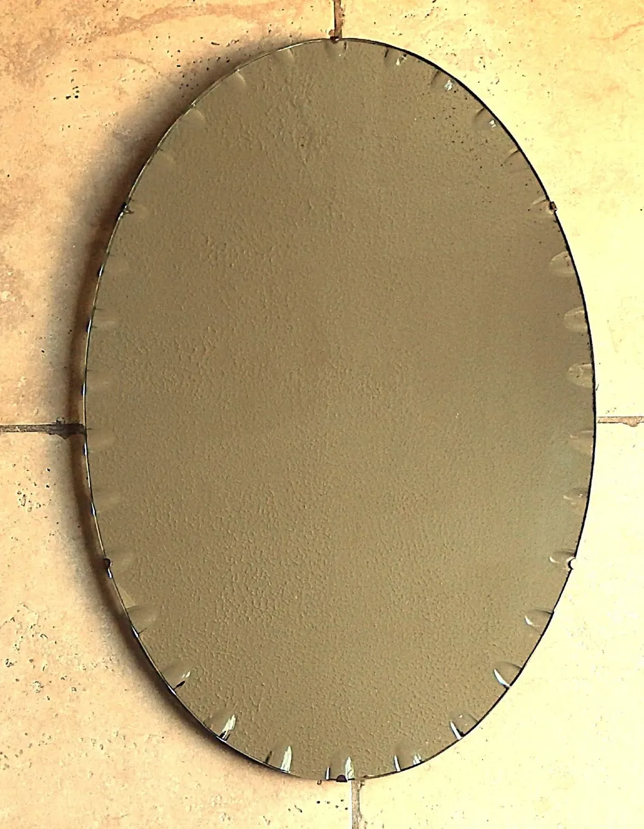 Vintage Oval Scalloped Edge Wall Mirror, c1950s - Image 1
