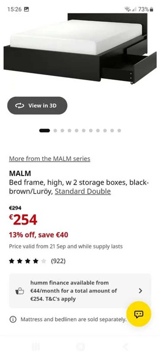 Ikea Malm Double bed with mattress - Image 1