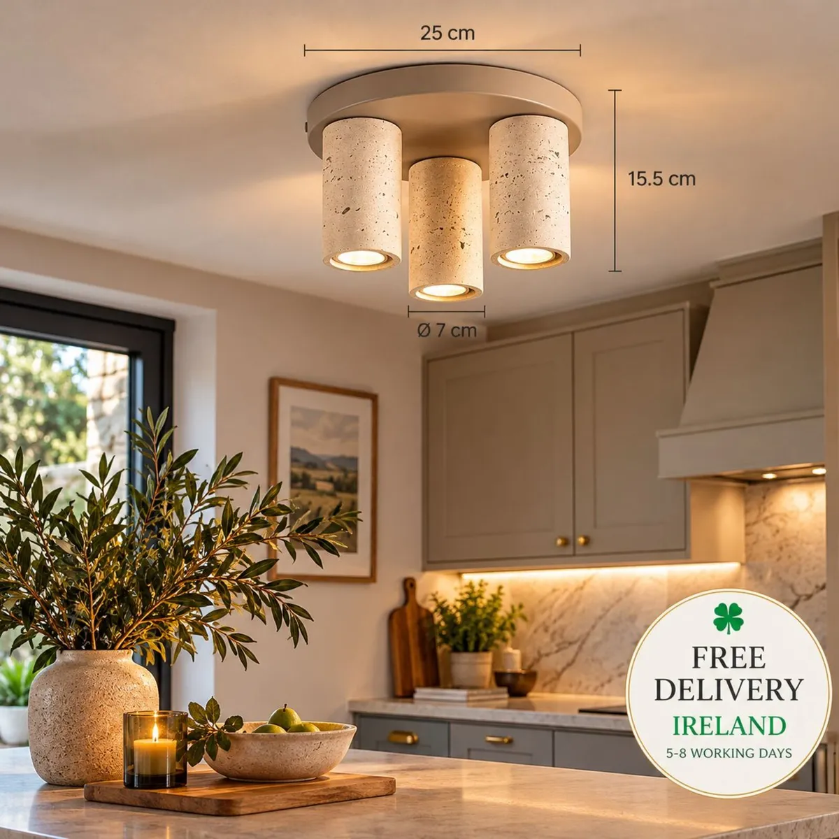 3 Light Travertine Look Ceiling Light Sand Beige M - Image 4