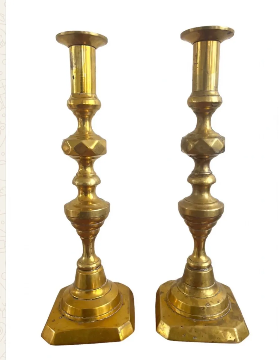 Victorian period candle holders - diamond cut - Image 1