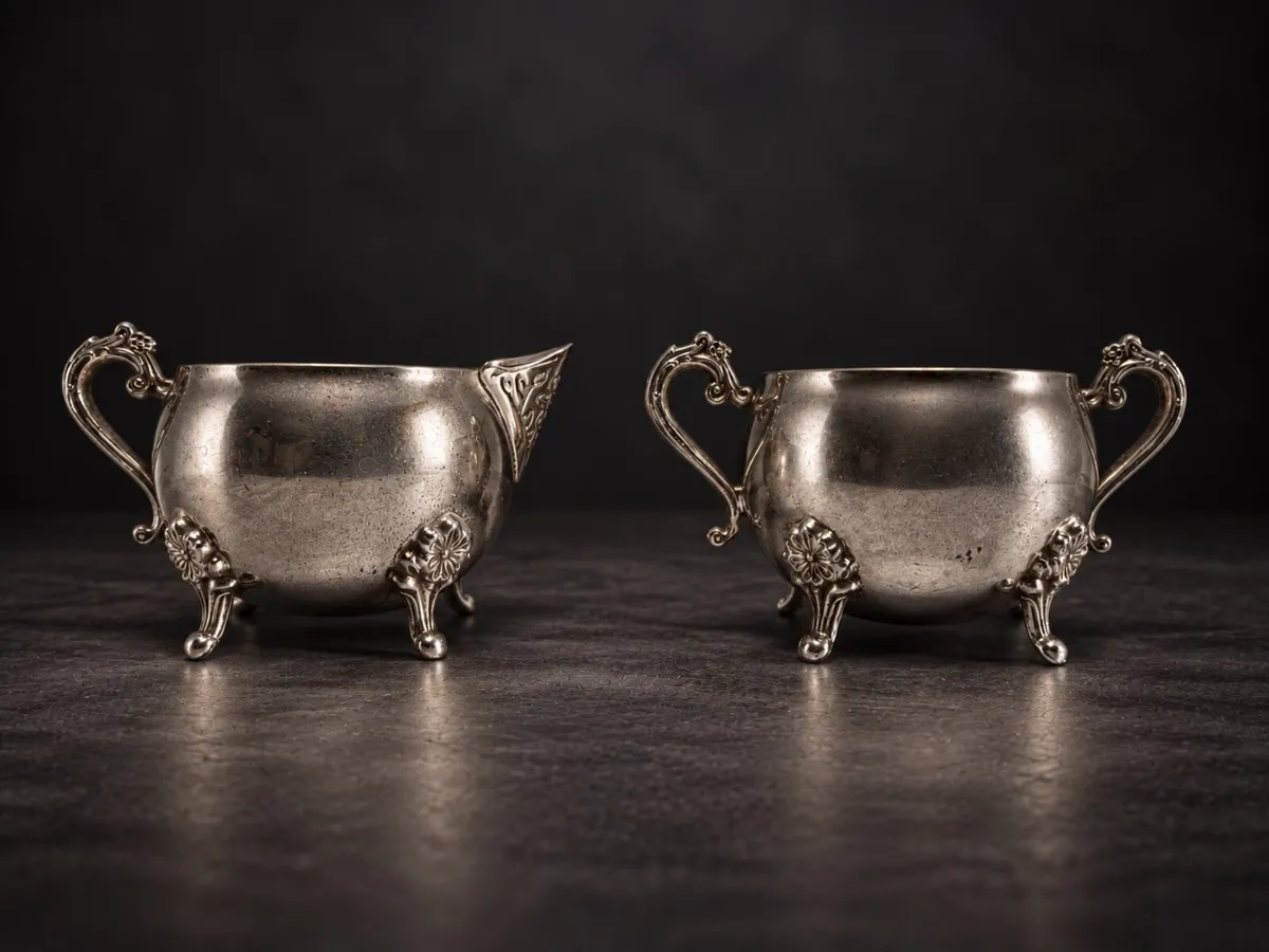 Vintage Silver-Plated Cream & Sugar Set - Image 4