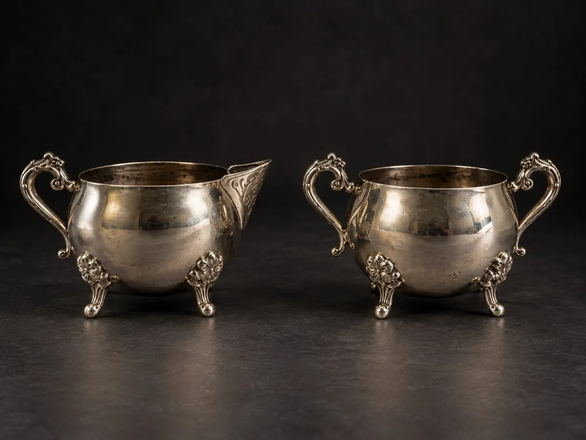 Vintage Silver-Plated Cream & Sugar Set - Image 1