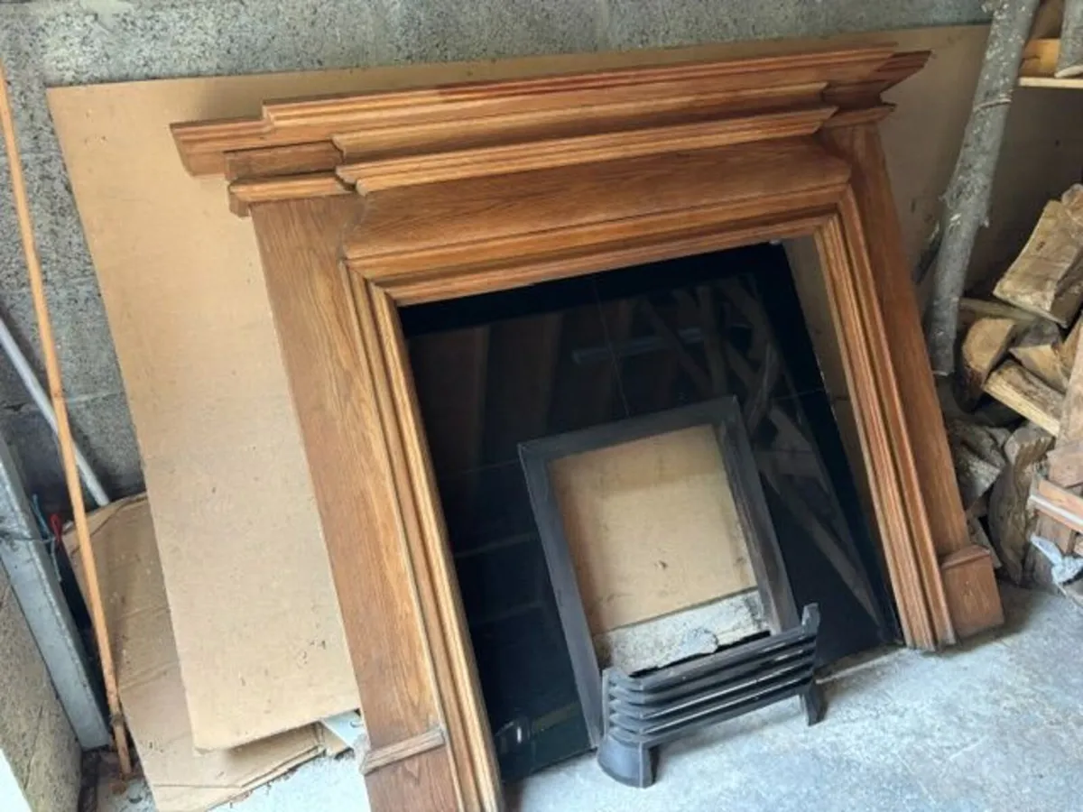 Solid Oak Fireplace with Black Granite Surround - Image 2