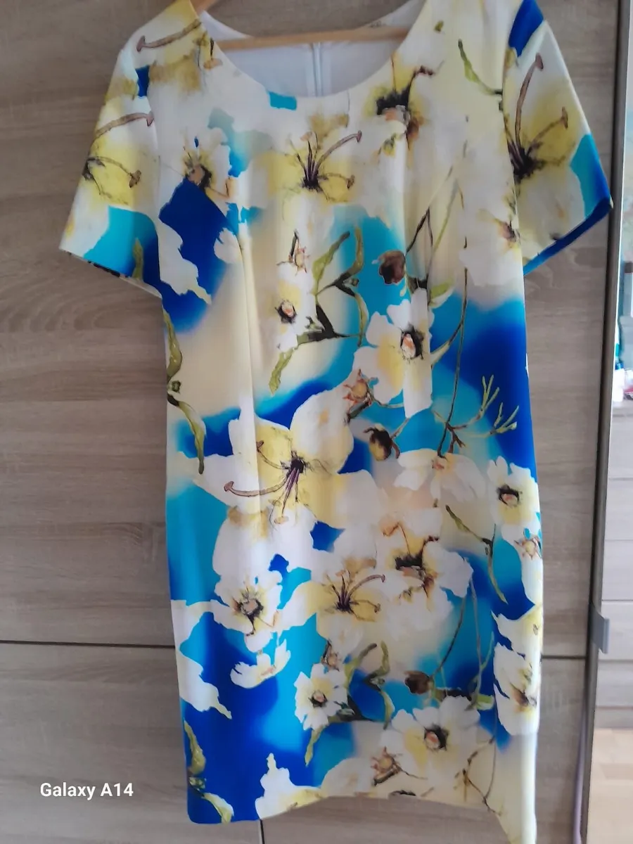Blue Floral Dress & Matching Pale Yellow Jacket - Image 2