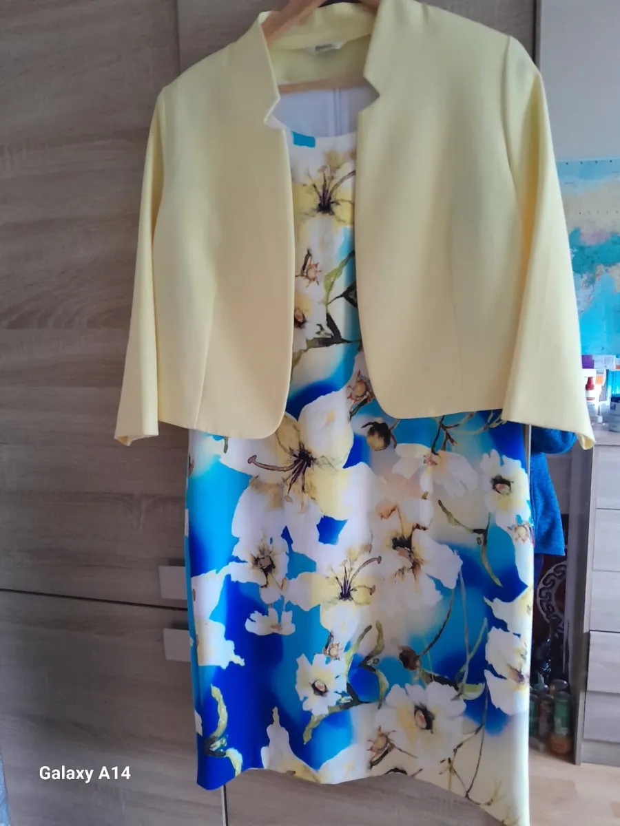 Blue Floral Dress & Matching Pale Yellow Jacket - Image 3