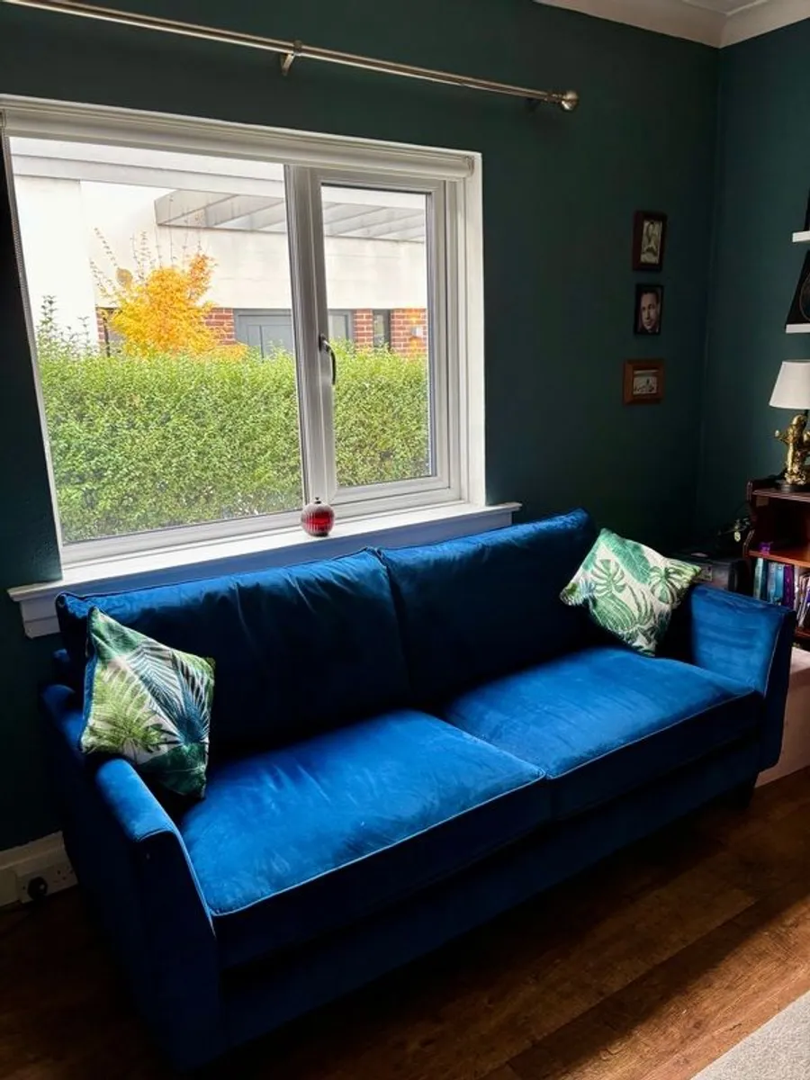 Navy Blue Velvet Velour 3 Seater Sofa - Image 3