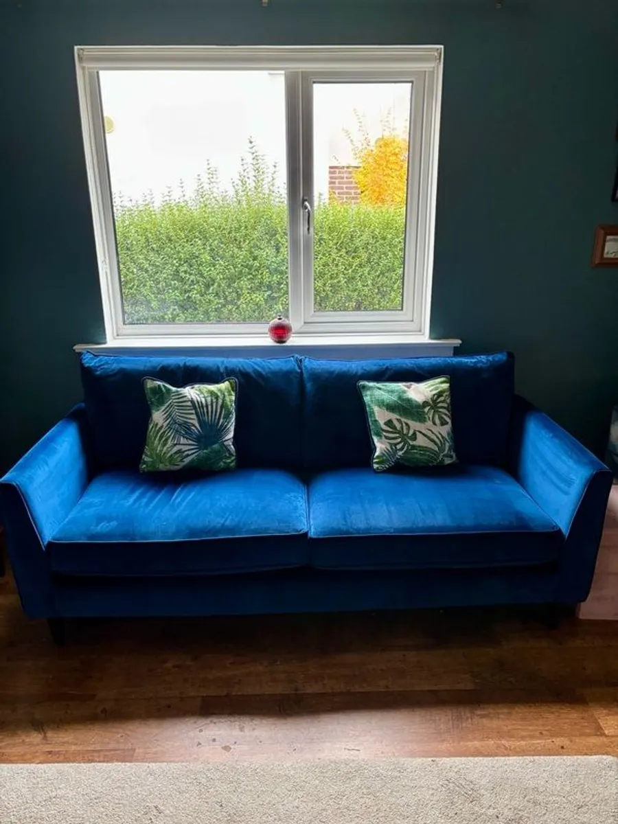 Navy Blue Velvet Velour 3 Seater Sofa - Image 4