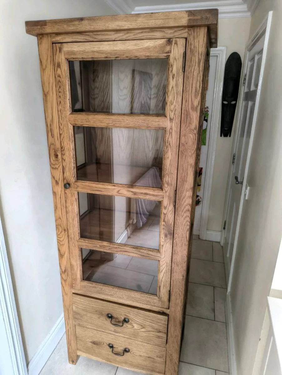 Solid Oak glass cabinet - Image 1