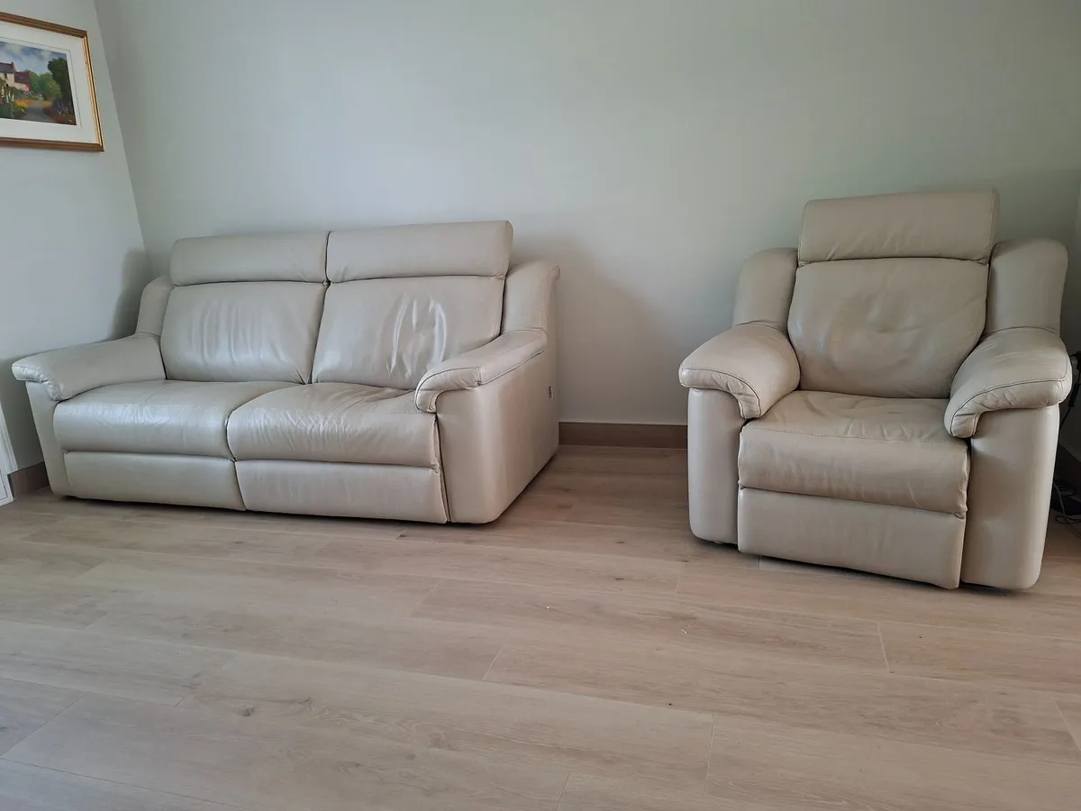 Italian leather armchair and sofa - Image 1