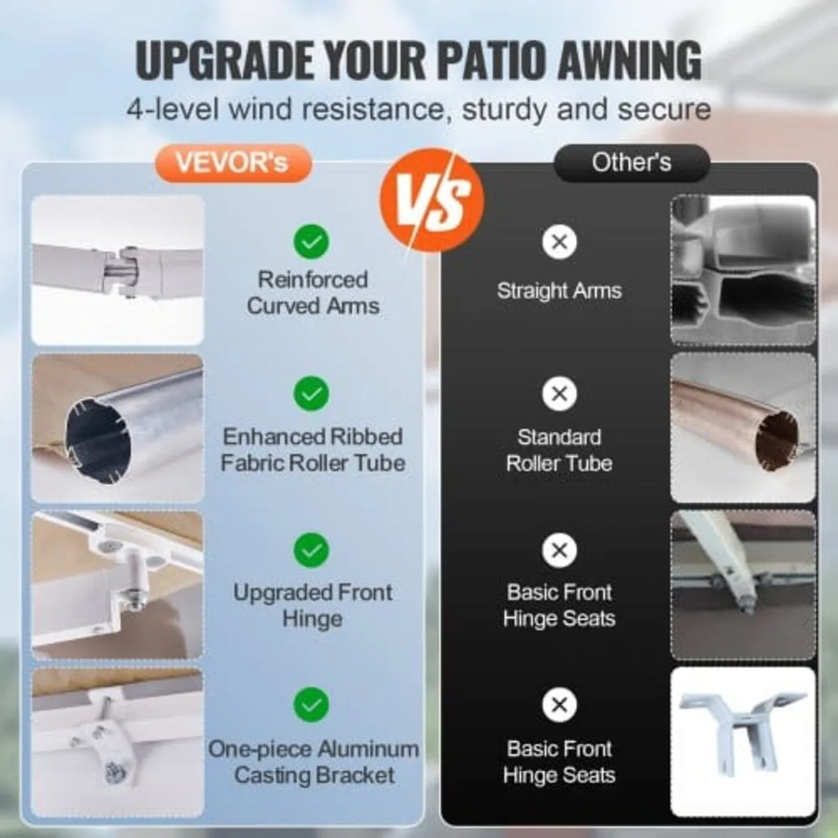 Manual Retractable Awning, 8 x 7 ft Outdoor Patio - Image 3