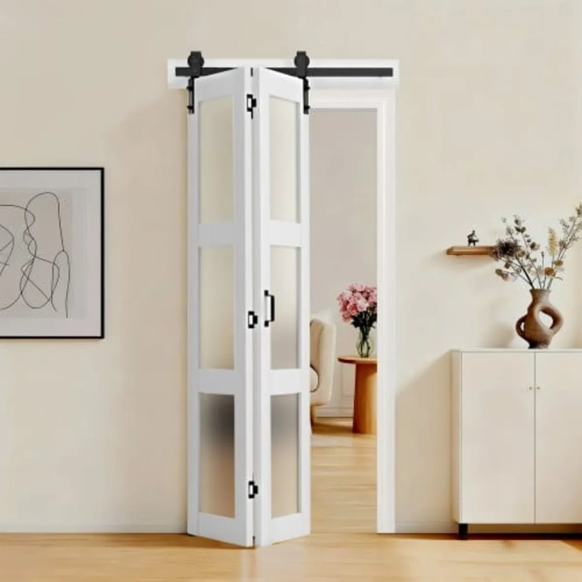Bifold Barn Door, 914 x 2134 mm, MDF with Tempered - Image 1