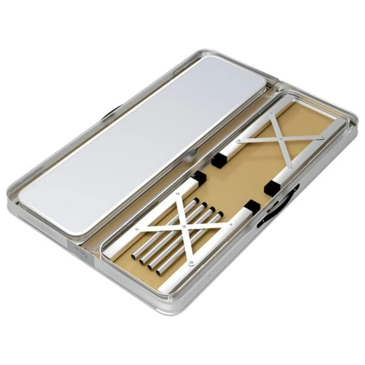 Folding Camping Table with 2 Benches Aluminium Whi - Image 3
