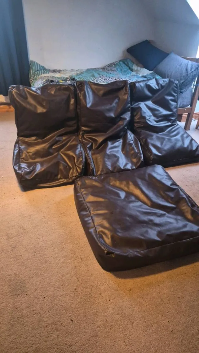 Brown leather beanbag seats/couch - Image 2