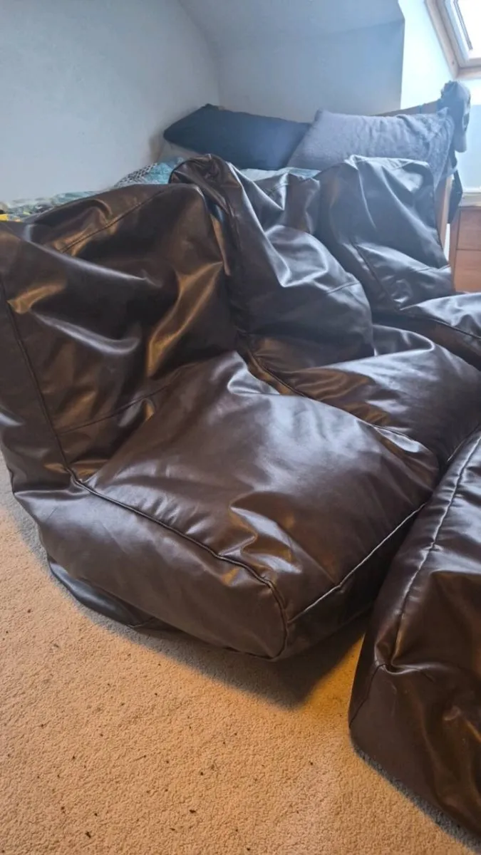 Brown leather beanbag seats/couch - Image 3