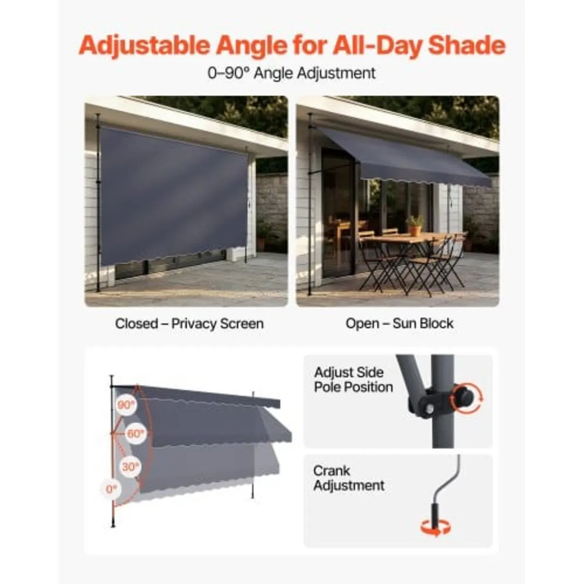 Manual Retractable Awning, 400 cm Outdoor Retracta - Image 2