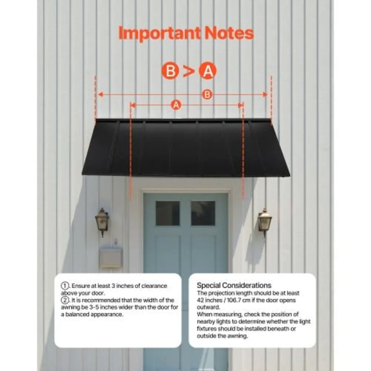 Fixed Metal Awning 80 x 36 in, Window Awning Door - Image 4