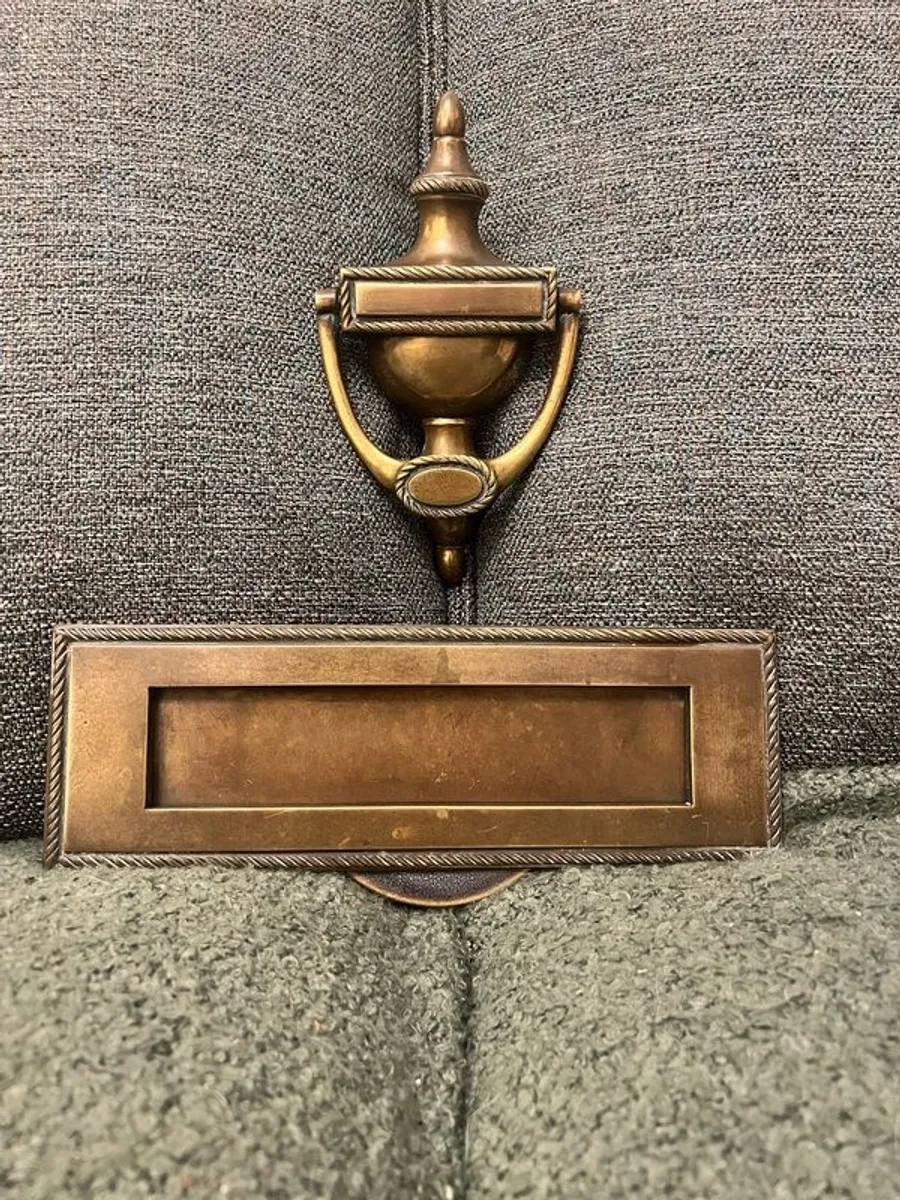 Antique solid brass door knocker and letter box - Image 1