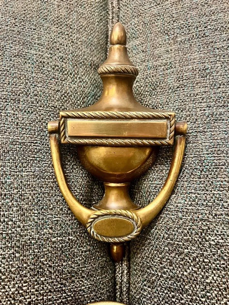 Antique solid brass door knocker and letter box - Image 4