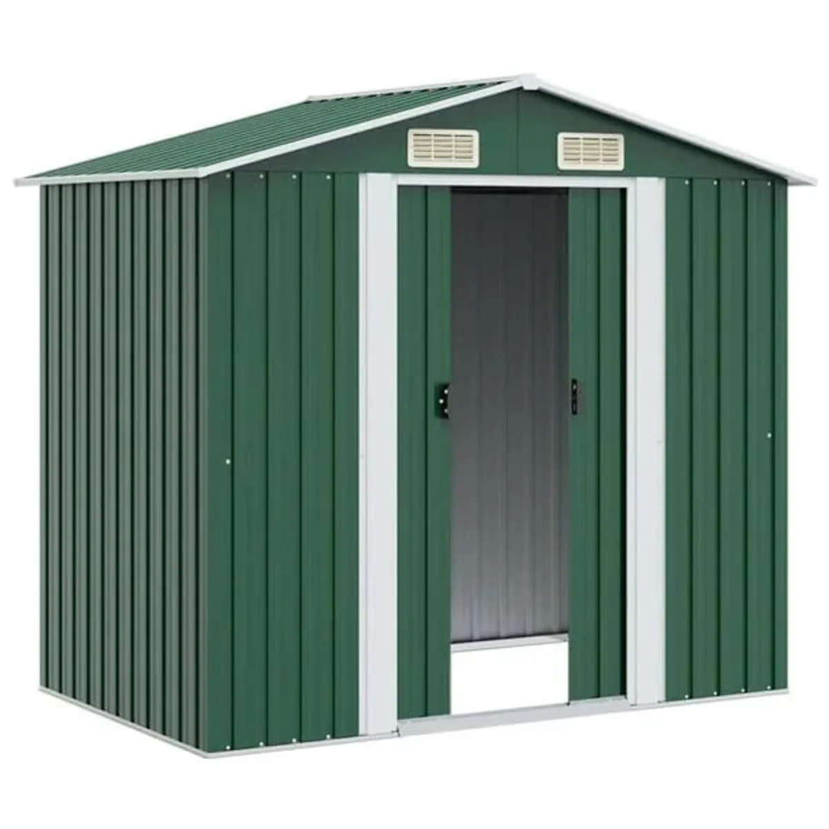 Garden Storage Shed Green Metal 204x132x186 cm

De - Image 2