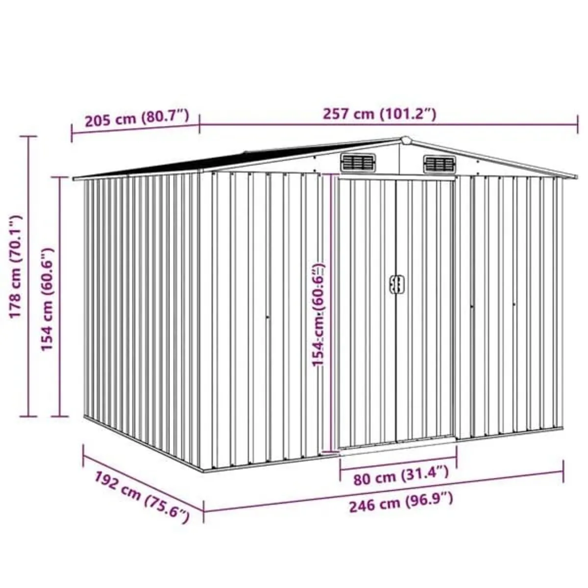 Garden Storage Shed Anthracite Steel 257x205x178 c - Image 3