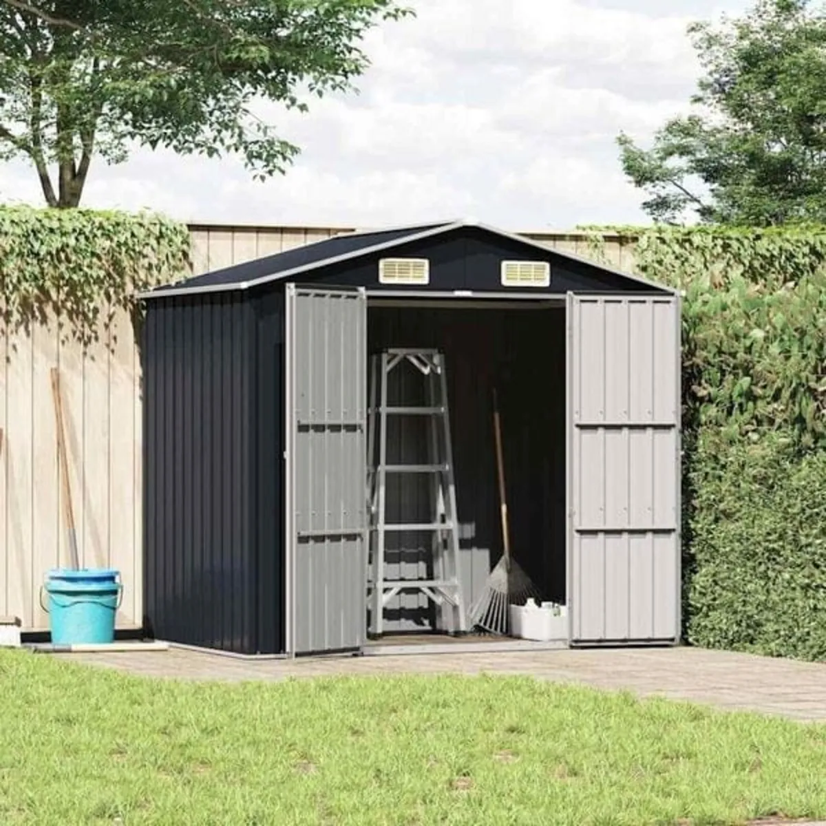 Garden Shed Anthracite 205x129x183 cm Galvanised S - Image 2