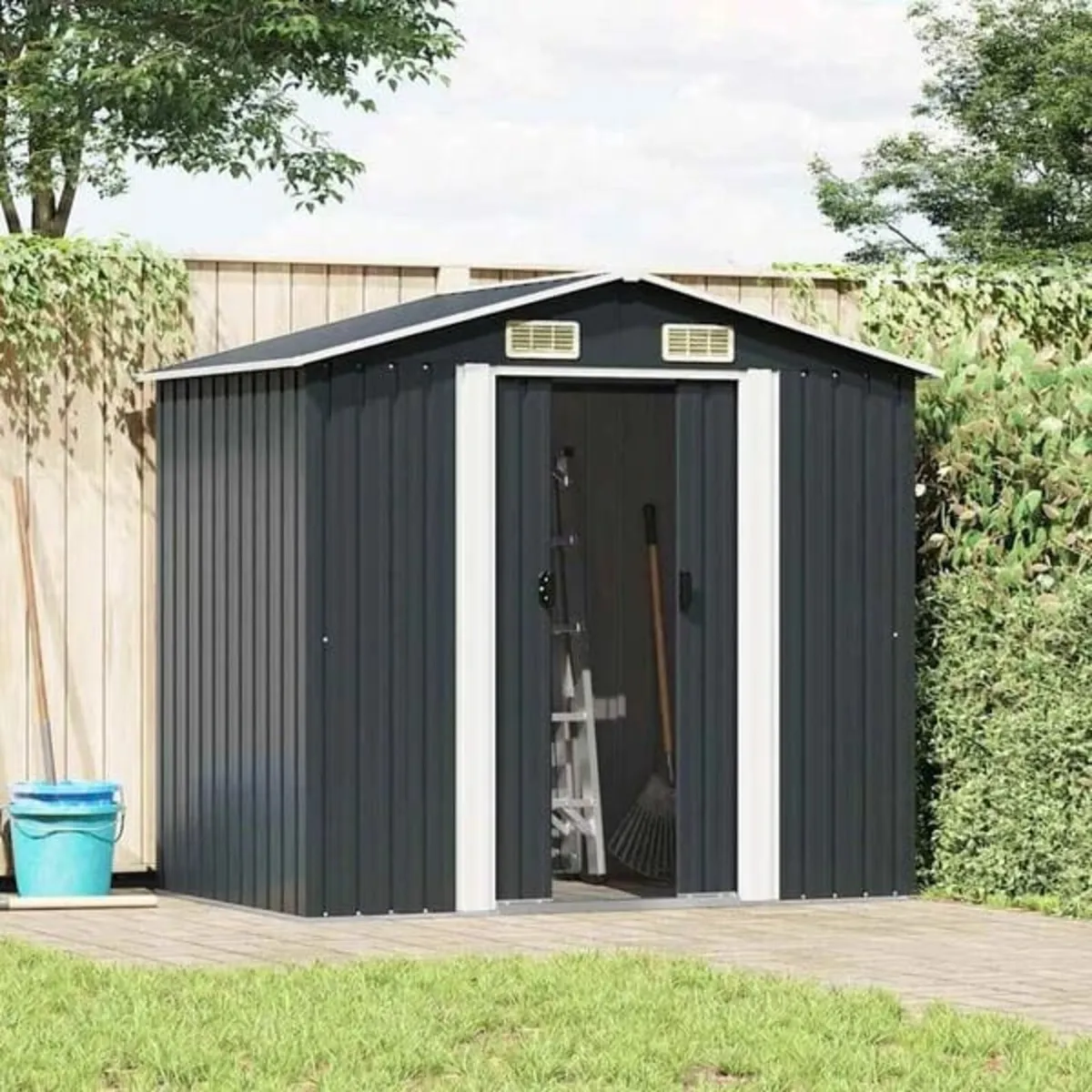 Garden Storage Shed Anthracite Steel 204x132x186 c - Image 1