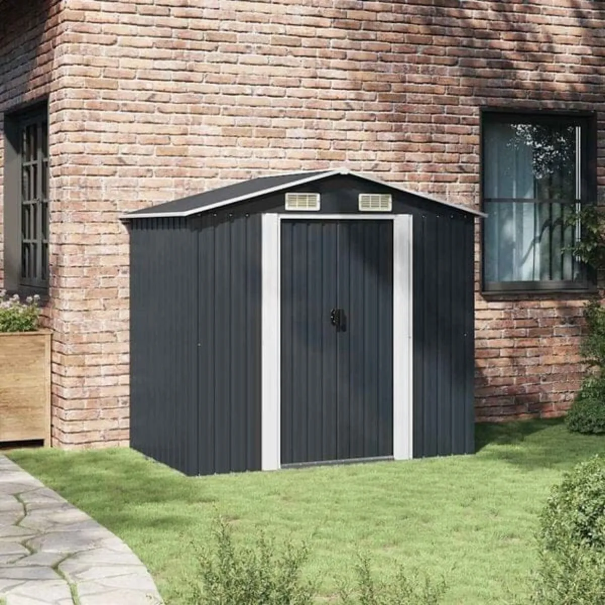 Garden Storage Shed Anthracite Steel 204x132x186 c - Image 3