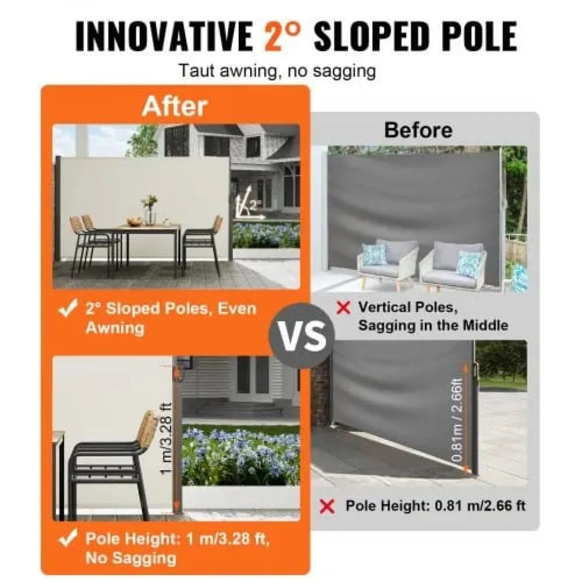 Retractable Side Awning, 71''x 118'' Outdoor Priva - Image 3