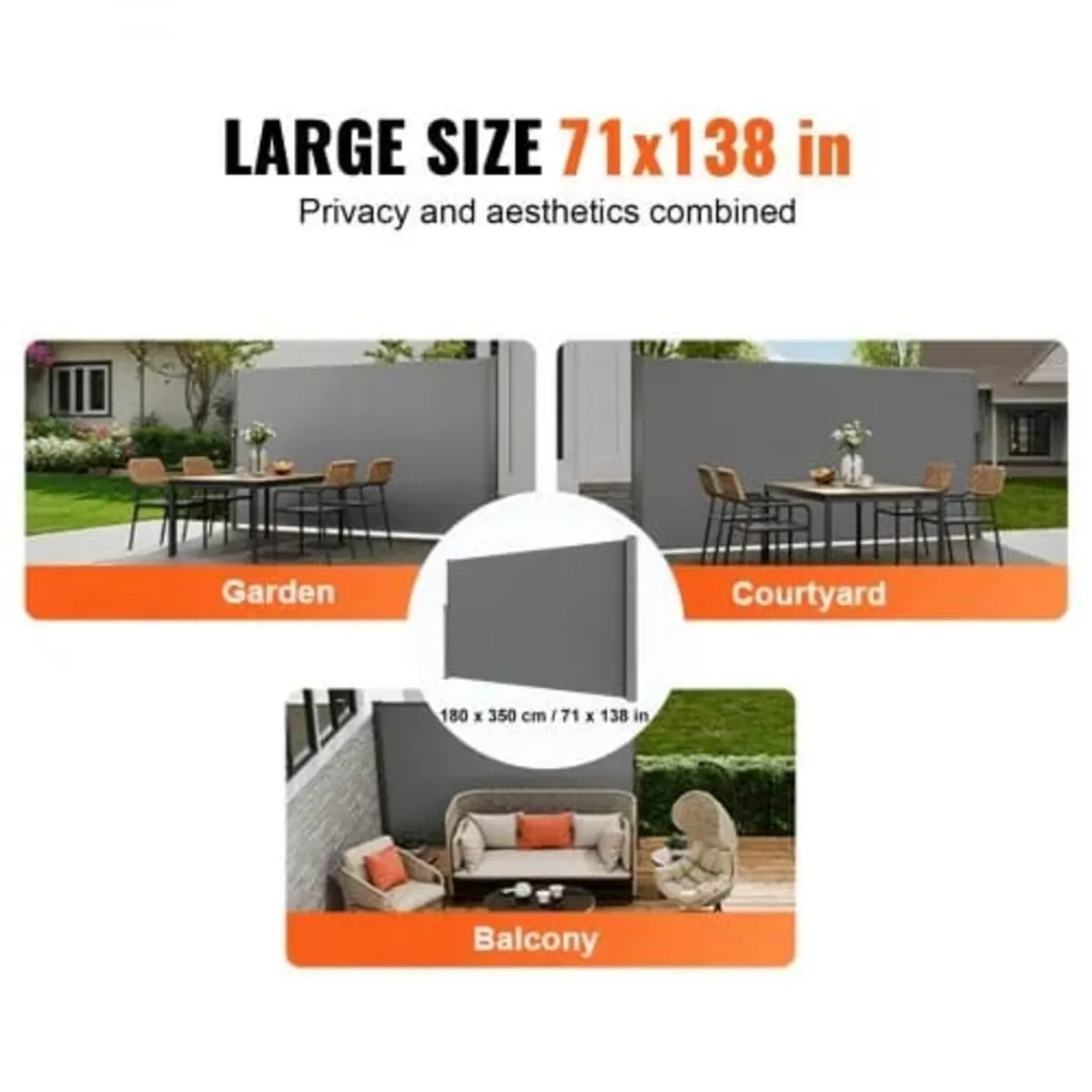 Retractable Side Awning, 71''x 138'' Outdoor Priva - Image 2