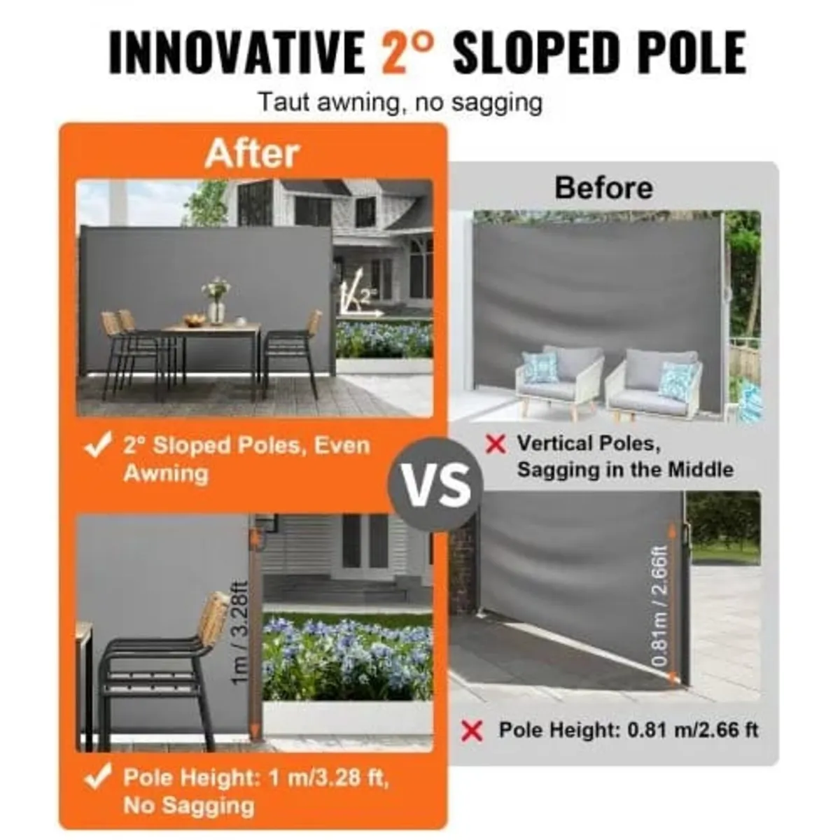 Retractable Side Awning, 71''x 138'' Outdoor Priva - Image 3
