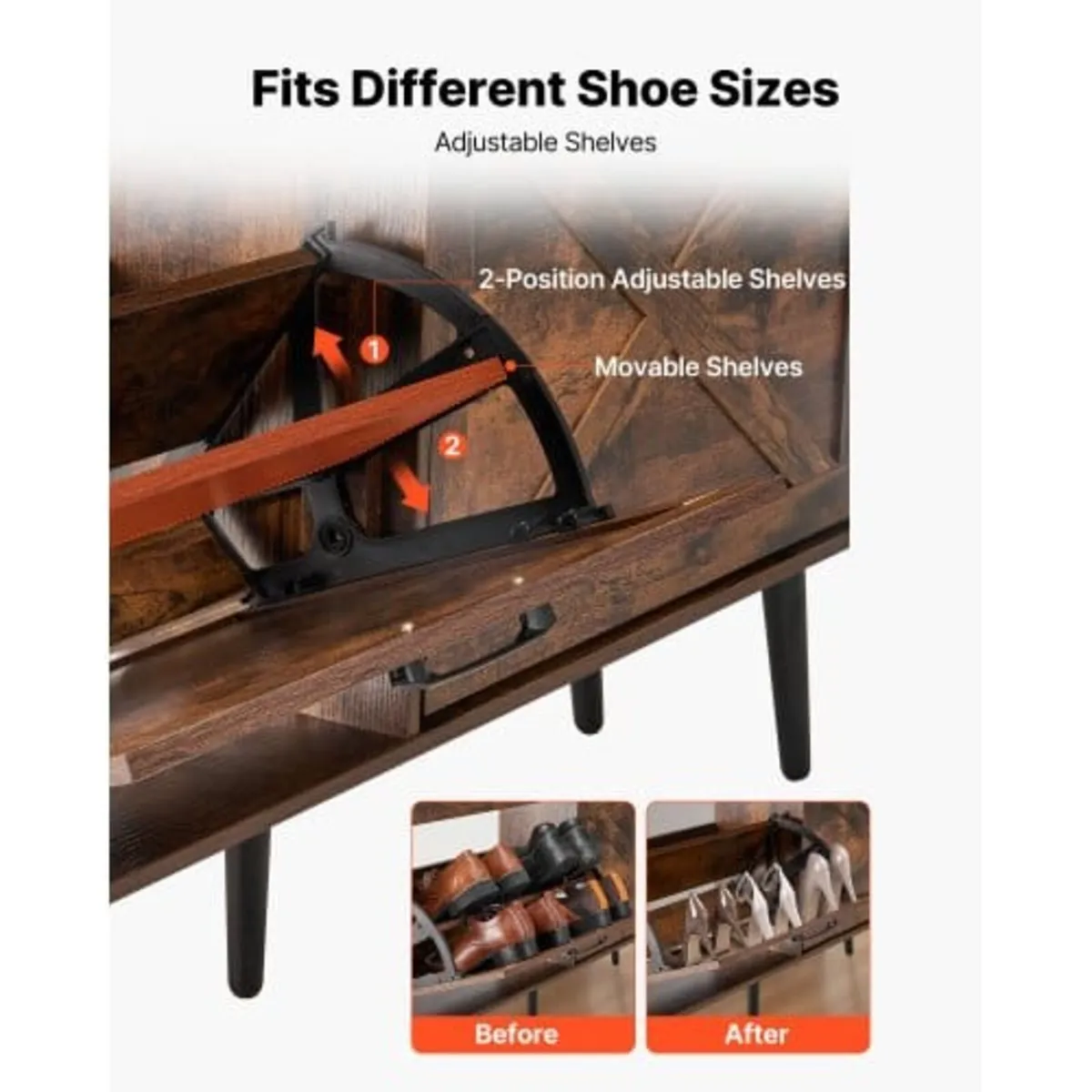 Shoe Cabinet with 4 Flip Drawers, Farmhouse Shoes - Image 2